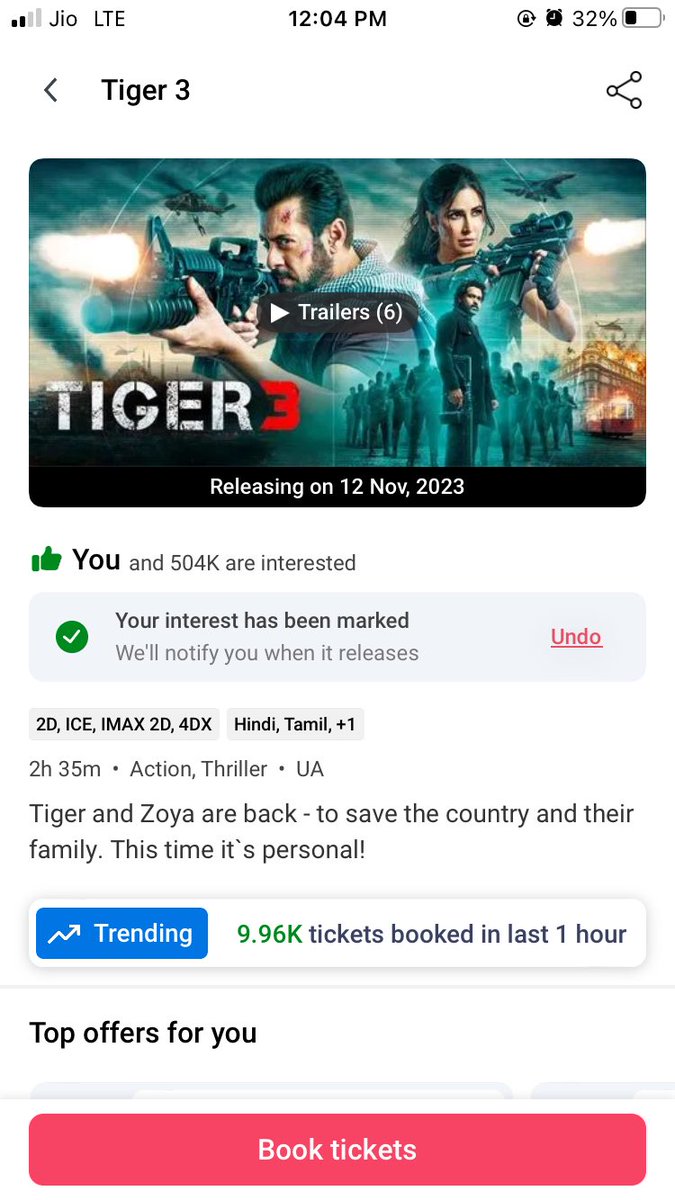 Production70662's tweet photo. #Tiger3 increase speed 6.15k last 1 hours 🔥🔥🔥🔥
9 - 10 { 6.15k } 🔥🔥🔥
10 - 11 { 8.49k } 🔥🔥🔥
11-12 { 9.96k } 🔥🔥🔥
next hour 10k plus 💥💥💥
#X76
#YRFSpyUniverse #Tiger3FirstDayFirstShow #Tiger3Diwali2023 #KatrinaKaif #SalmanaKhan #EmraanHashmi https://t.co/Y6fmchlfvM