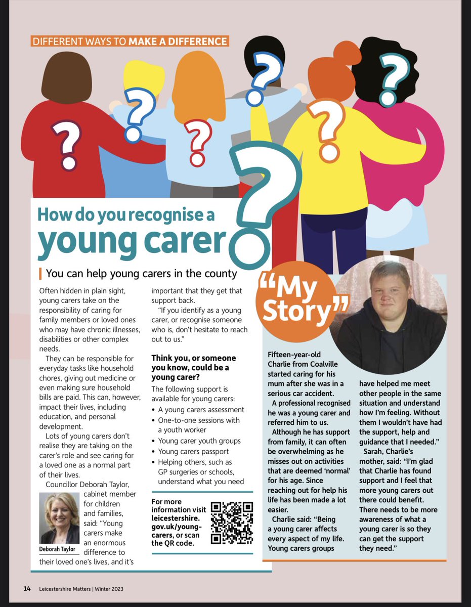 The #youngcarers team are featured in <a href="/LeicsCountyHall/">Leicestershire CC</a> Leicestershire Matters 2023. Could not be more proud of Charlie and Sarah sharing their caring story with you all and for the great work that has been achieved by our Young Carers Team within their first year!