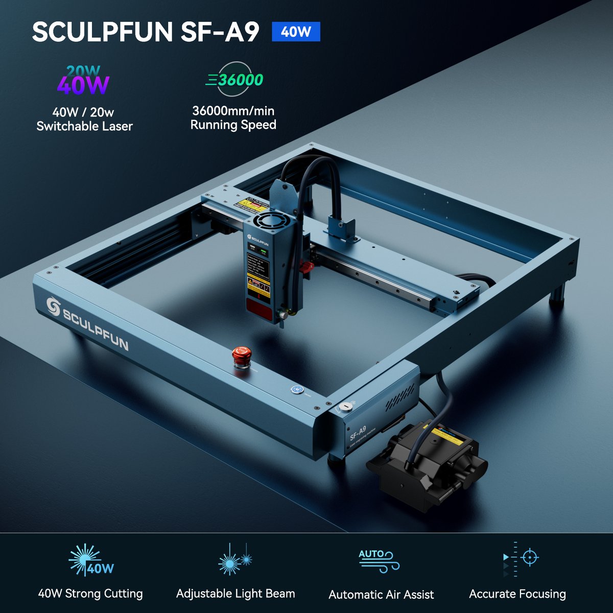 Sculpfun SF-A9 —— 40W Powerful Laser

It adopts the 40W laser head with a strong cutting ability, which can cut 20mm plywood and 6mm dark acrylic at one pass time, boosting your productivity!

#SculpfunSFA9 #sculpfunlaser #woodworking #lasercutting #laserengraver