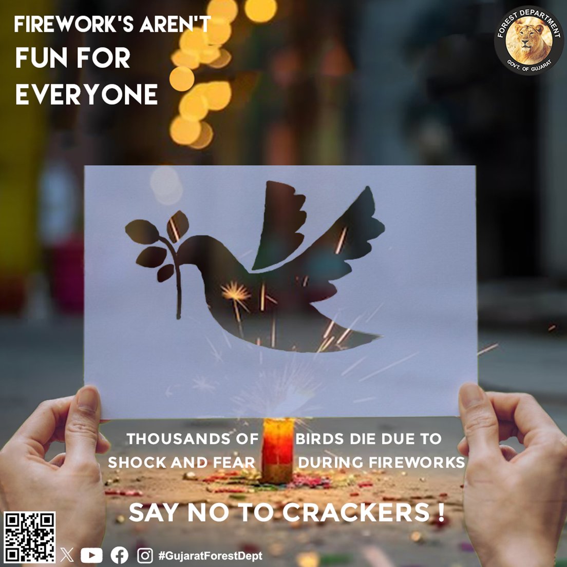 Diwali Firecrackers: A Festive Sparkle, but a Nightmare for Birds.. 

#SayNoToCrackers #SaveBirds #EcoFriendlyDiwali #CelebrateWithoutNoise #ProtectWildlife #AirPollutionAwareness