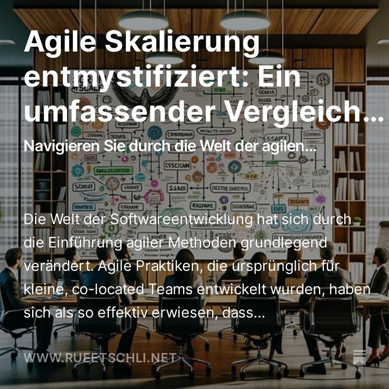 rueetschli's tweet image. Auf der Suche nach dem richtigen agilen Framework? 🚀 Ich vergleiche die Top-Methoden wie Scrum of Scrums, LeSS und SAFe in meinem neuesten Blogpost. Finde dein perfektes Match! 

rueetschli.net/p/vergleich-fu…

#AgileFrameworks #Scrum #LeSS #SAFe