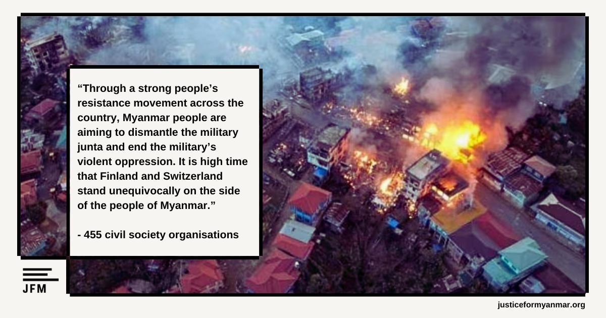 Justice For Myanmar (@justicemyanmar) on Twitter photo Open Letter๐ฃ We join 454 orgs calling on #Finland & #Switzerland to end all support & engagement w/ #Myanmar junta and its sham peace efforts.
Finland invited military to Helsinki and Swiss organised workshop for junta's "peace" process.
๐ฉbit.ly/49xw2eH <a href="/ignaziocassis/">Ignazio Cassis</a> Open Letter๐ฃ We join 454 orgs calling on #Finland & #Switzerland to end all support & engagement w/ #Myanmar junta and its sham peace efforts.
Finland invited military to Helsinki and Swiss organised workshop for junta's "peace" process.
๐ฉbit.ly/49xw2eH <a href="/ignaziocassis/">Ignazio Cassis</a>