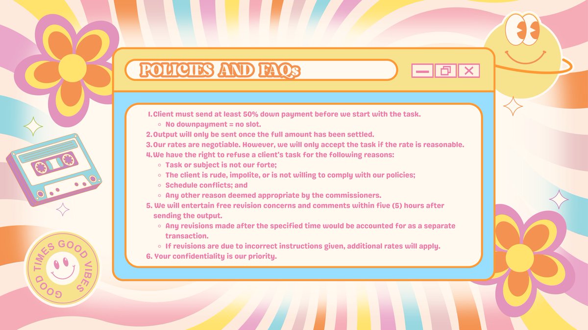 kathscomms's tweet image. ✧.* what&apos;s up, it&apos;s kath! *.✧

overwhelmed with backlogs? say no more, let us handle them so you can feel at ease!

@kathscomms is back and better than ever, ready to tackle your to-do lists like never before!

check out our credentials, rates, and faqs below!

✧.* 1/n *.✧