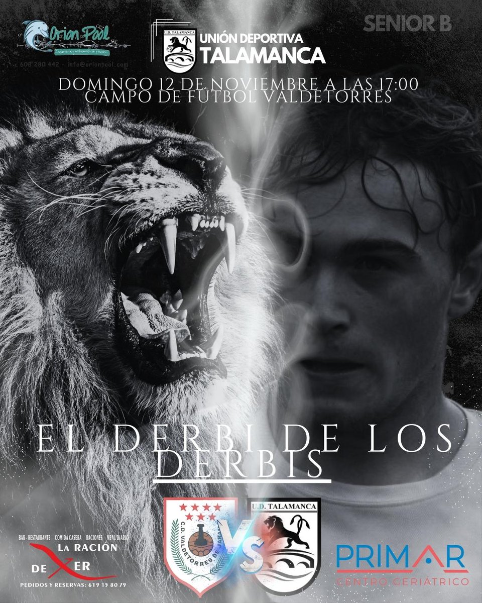 AFICIONADO B

Este fin de semana tenemos derbi 
Juega C.D Valdetorres VS U.D Talamanca

Domingo a las 17:00 en el campo de fútbol de Valdetorres