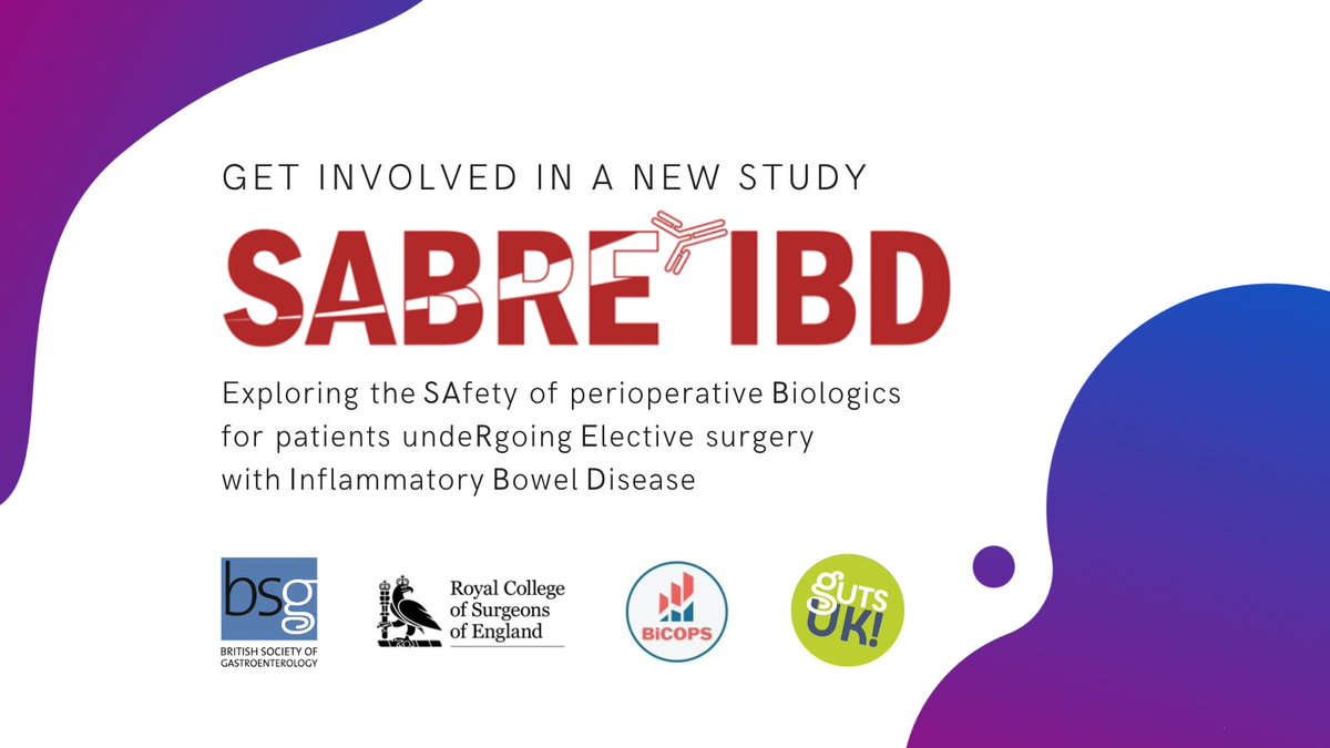Want to help research an increasingly important clinical question in #IBD? SABRE-IBD is a project investigating if the use of biologics/small molecules in the perioperative period affects rates of post-operative complications or IBD flares. Get involved 👇 bit.ly/49ocZ6z