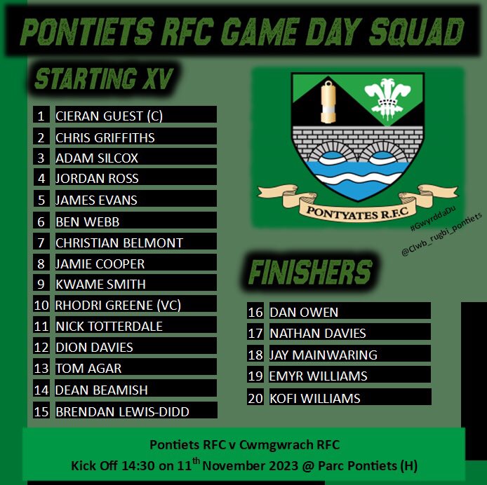 Clwb Rygbi Pontiets (@pontyatesrfc) on Twitter photo Today we welcome <a href="/CwmgwrachRugby/">CwmgwrachRFC</a> to parc Pontiets. Boys are itching to get back out there.
Come and show your support 🟢⚫️ Today we welcome <a href="/CwmgwrachRugby/">CwmgwrachRFC</a> to parc Pontiets. Boys are itching to get back out there.
Come and show your support 🟢⚫️