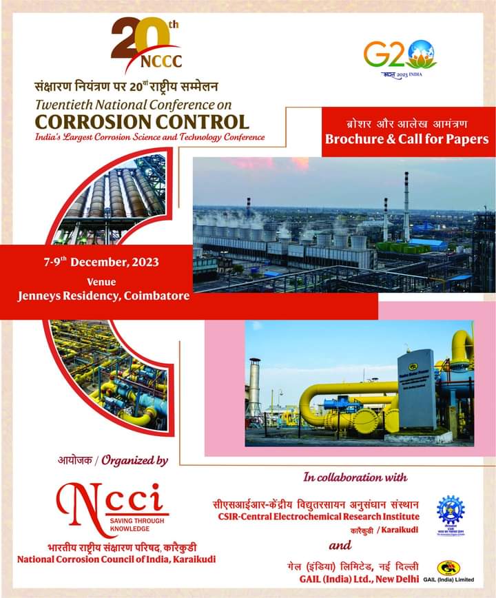 nccikkdi's tweet photo. Upcoming Corrosion Control Conference (20th NCCC) 7-9th December 2023, Coimbatore. https://t.co/WrpYOy5VNV