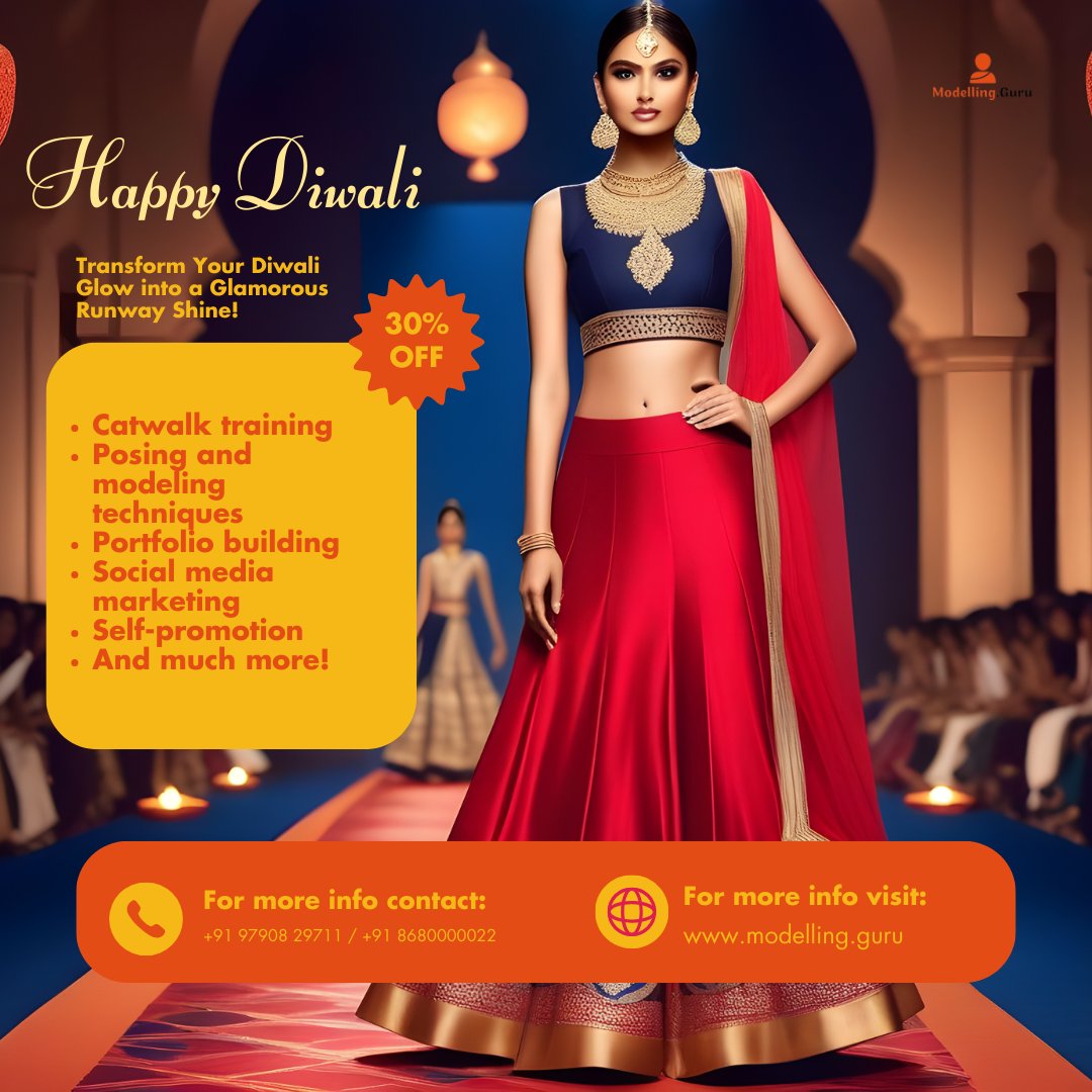 ModellingGuru's tweet image. Transform Your Diwali Glow into a Glamorous Runway Shine!
This festive season, light up your modelling aspirations with our exclusive Diwali Offer
Enroll now and let your modeling journey sparkle with the spirit of Diwali
#DiwaliOffer #ModelingCourse #RunwayReady #FestivalOfLight