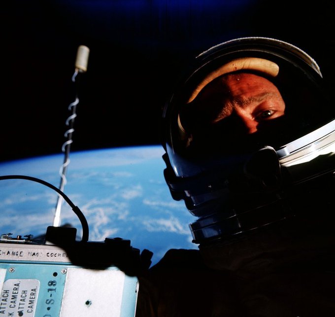 57 years ago #Today, @TheRealBuzz Aldrin took what is known as the first #SpaceSelfie