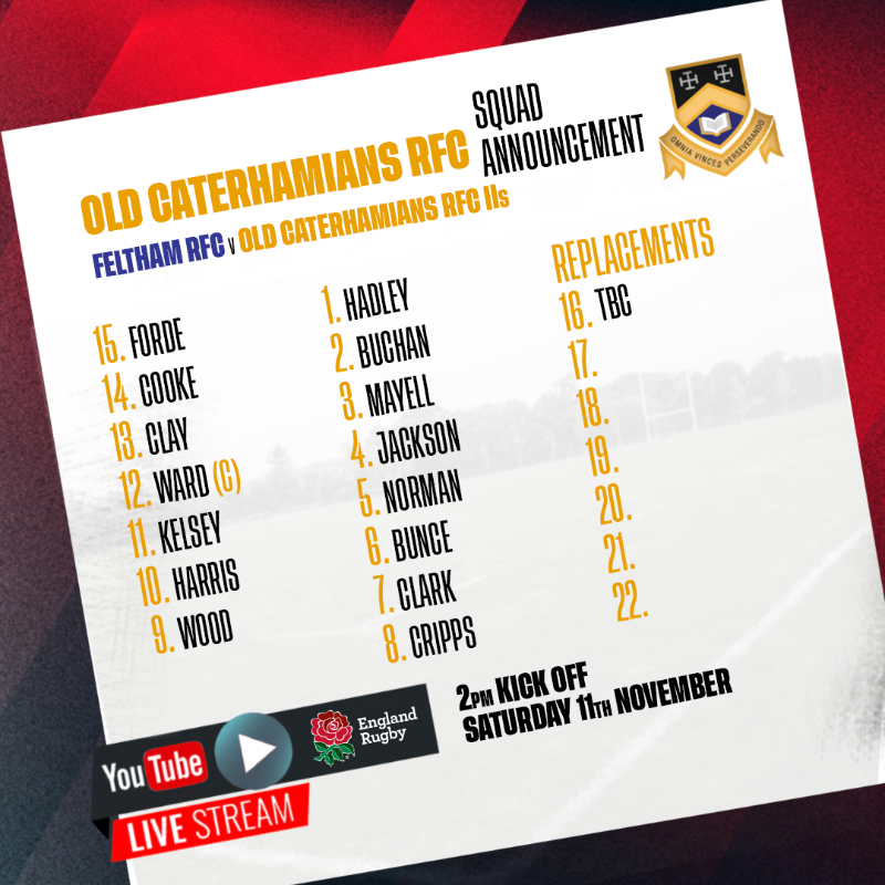 EnglandRugby's tweet photo. The team news is in...

@FelthamRFC v @OldCatsRFC IIs is LIVE on England Rugby YouTube today as the community game takes centre stage 🎬

🏉 Kick-off at 2pm

#PlayTogetherStayTogether