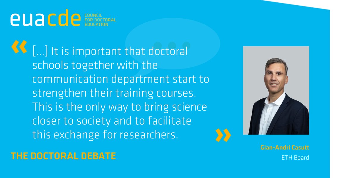 EUA-CDE (@euacde) on Twitter photo For <a href="/giancasutt/">Gian-Andri Casutt</a>, strengthening #communication training programmes is crucial for the effective integration of science into society. Read his article for The Doctoral Debate #EUACDE at bit.ly/3tvQkVo
#DoctoralEducation #SciComm <a href="/ETH_Rat/">ETH-Rat</a> <a href="/EUPRIO/">EUPRIO news</a> For <a href="/giancasutt/">Gian-Andri Casutt</a>, strengthening #communication training programmes is crucial for the effective integration of science into society. Read his article for The Doctoral Debate #EUACDE at bit.ly/3tvQkVo
#DoctoralEducation #SciComm <a href="/ETH_Rat/">ETH-Rat</a> <a href="/EUPRIO/">EUPRIO news</a>