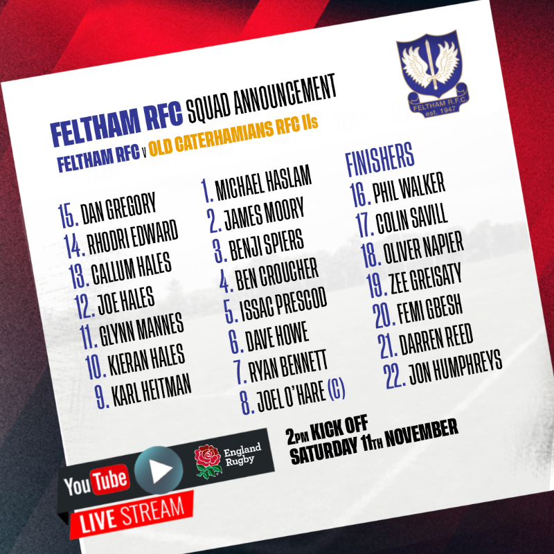 EnglandRugby's tweet photo. The team news is in...

@FelthamRFC v @OldCatsRFC IIs is LIVE on England Rugby YouTube today as the community game takes centre stage 🎬

🏉 Kick-off at 2pm

#PlayTogetherStayTogether