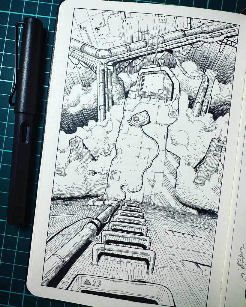 cerkala's tweet photo. Some of my last drawings. I’m trying to draw without using pencil or any kind of perspective guides. Multiliner and ink in Moleskine sketchbooks (A5 and A4) https://t.co/phCp5WFlpa