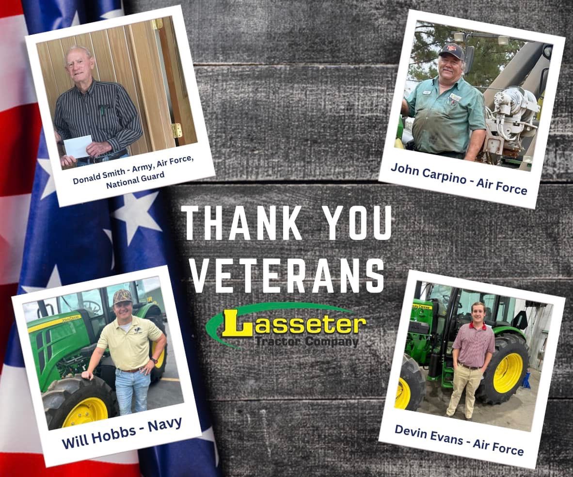 We want to offer a special thank you to the Veterans of Lasseter Tractor and take a moment to honor them. We can never thank you all enough for your service to OUR COUNTRY. 🇺🇸 

Thank you to ALL Veterans!