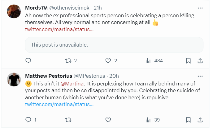 Many are questioning if the Martina Navratilova's tweet is real, given that the original can no longer be found. Mounting evidence suggests that it is. Multiple screenshot have been taken of the tweet at different times and there are records of quote-tweets referencing it.