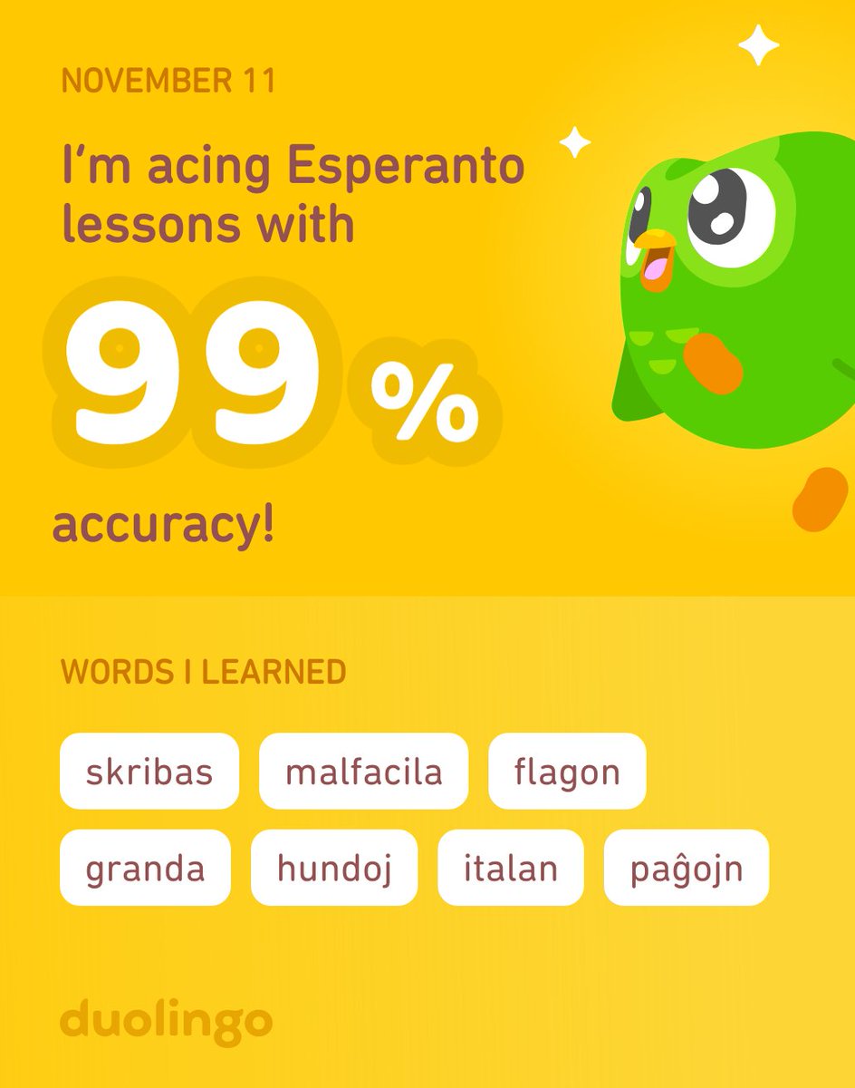 Tanana44's tweet photo. I’m learning Esperanto on Duolingo! It’s free, fun, and effective. https://t.co/aK4RU4kwQQ