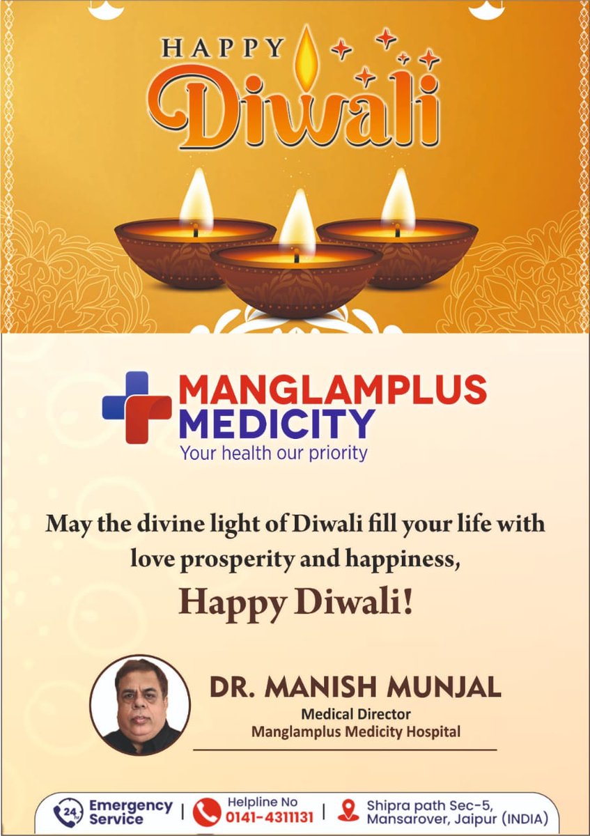drmmunjal's tweet photo. Happy Diwali to you and your loved ones! May this festival of lights bring joy, prosperity, and success to your life. Wishing you a beautiful and illuminated Diwali! 

#ShubhDeepawali2023 
#SafeDeepawali
#CleanDeepawali https://t.co/7HqKEcvSJl