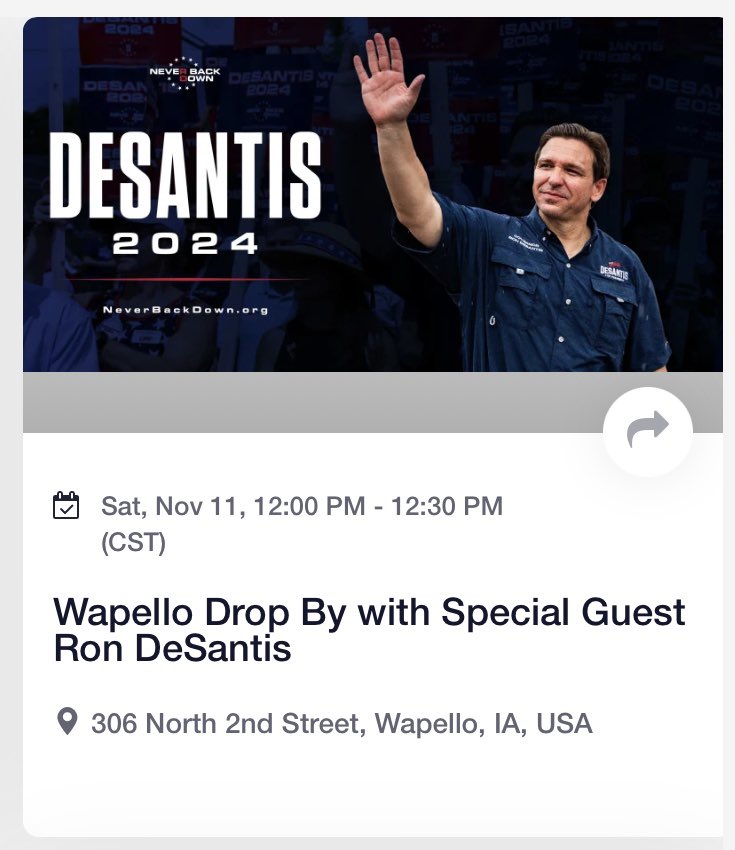 quirk_kay's tweet photo. Good Morning, Wapello, IOWA❣️
Are you ready to meet @RonDeSantis 🇺🇸 TODAY as he visits you on his #99County #FullGrassley tour?
Don’t miss out!
#DeSantis2024
#NeverBackDown
#SignTheBus https://t.co/PgEB6f9ZVm