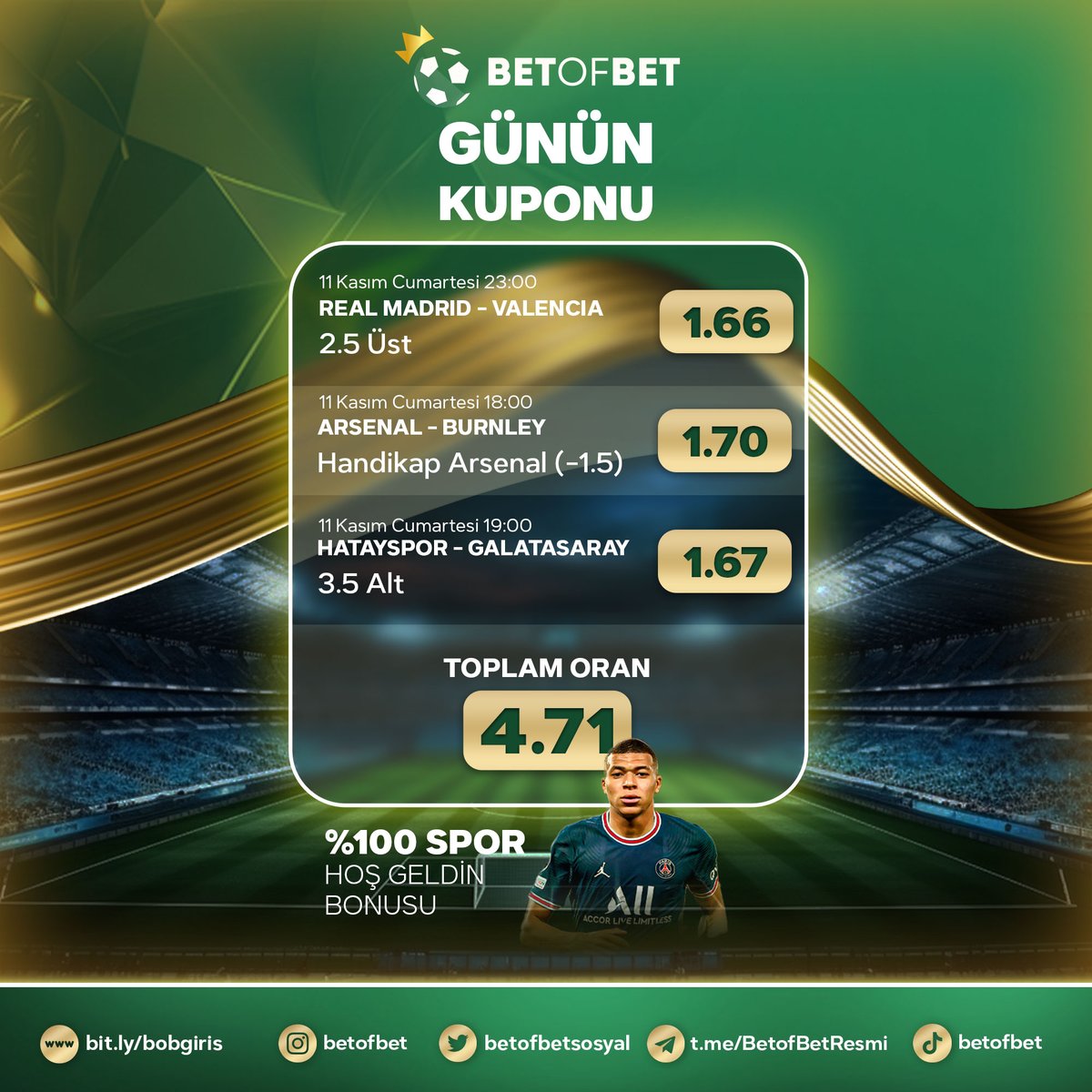 ✍️BetofBet ile günün kuponu karşınızda!

💨Hızlı çekim

🎁%100 Spor Hoş Geldin Bonusu

✅Güncel adresimiz: bit.ly/bobgiris