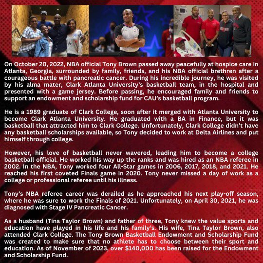 Tonight!  Please join the family and friends of Tony Brown tonight at 5:30pm for the Scholarship check presentation at the Inaugural CAU Tony Brown Classic Game at 6pm.  Chri