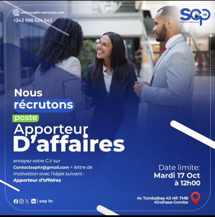 JudithTshiyamba's tweet photo. #recrutement #travail https://t.co/WsclAW60Nx