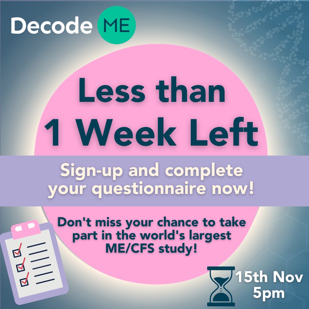 Dear @VirusesImmunity, @PutrinoLab, @gezmedinger, @Daltmann10, @DrMark_Faghy, The massive @DecodeMEstudy UK is looking for more ME/CFS patients (especially ME from Covid). It would be lovely it you could share this so that everyone is aware. Participation is for UK citizens.