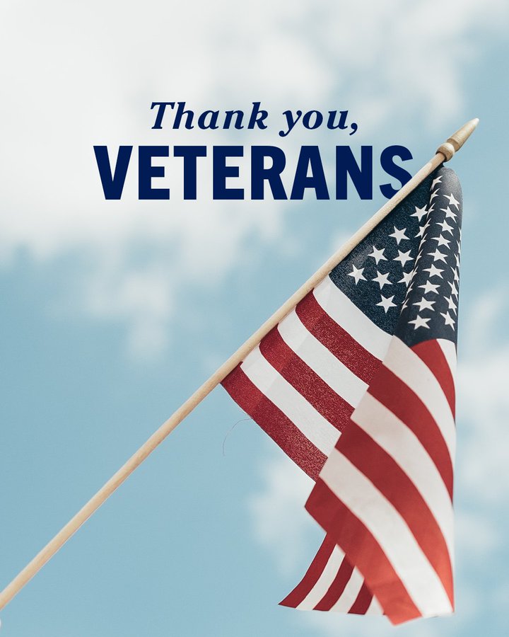A graphic with an image of the American flag, that reads:   Thank you, veterans
