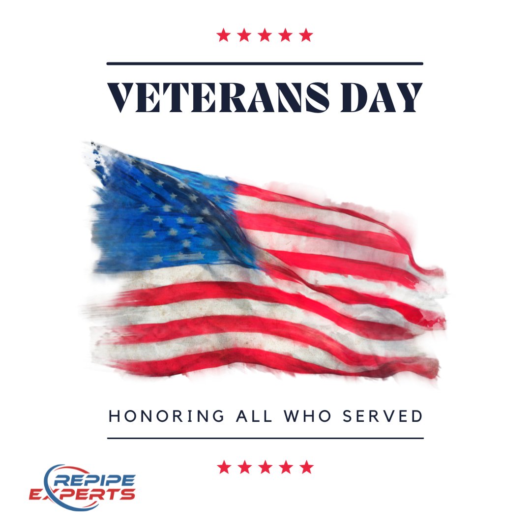 RepipeExperts's tweet image. 🇺🇸 This Veterans Day, we at Repipe Experts want to take a moment to honor and thank the brave men and women who have served our country. Your courage, dedication, and sacrifice have helped protect our freedom and way of life. 🇺🇸

#VeteransDay #RepipeExperts #ThankYouVeterans