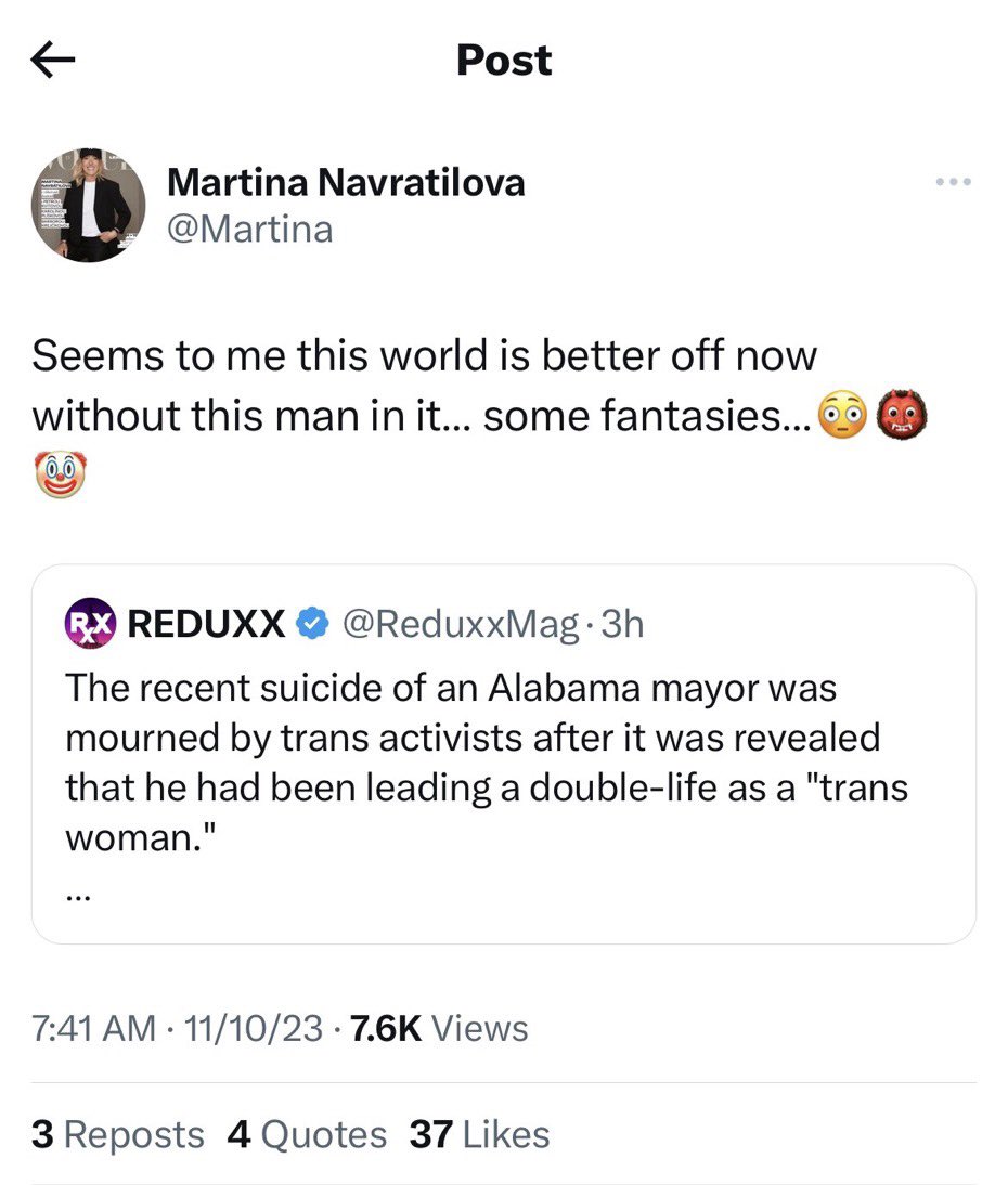 If you feel that cheering on suicide is a bad look for an employee of <a href="/BBCSport/">BBC Sport</a> you can make a complaint about Martina Navratilova's conduct here:

bbc.co.uk/contact/compla…

Yes, the BBC is institutionally queerphobic but it's well worth getting this on record.