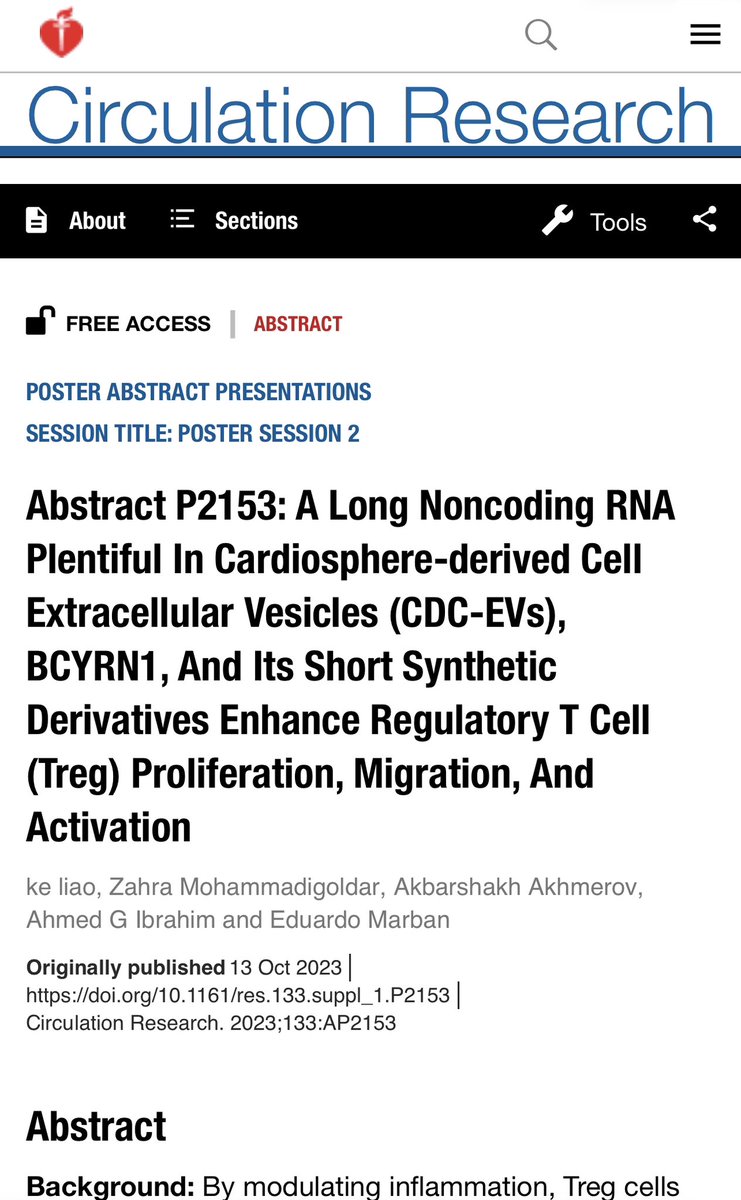 Thrilled to share that our work on 'BCYRN1 in CDC-EVs boosting Treg cell functions' was a top pick at AHA BCVS2023! Honored to be invited to re-present at #AHASessions2023 in Philadelphia, Nov 11-13. Please join me in discussing this work. 🧬❤️#CardioResearch @SmidtHeart