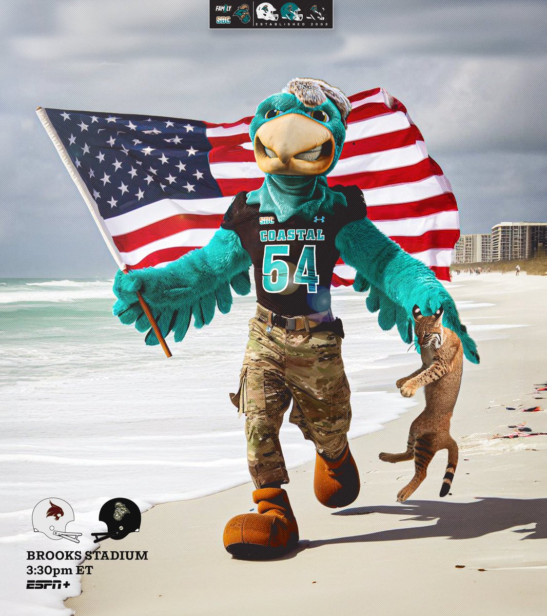 CoastalFootball's tweet photo. WAKE UP ⏰ It’s GAMEDAY in Conway!

🆚: Texas State
📍: Brooks Stadium
⏰: 3:30 pm ET
📺: https://t.co/YCnd99tk2a
📊: https://t.co/CFGaH4hxHb
🎙️: https://t.co/WagmtgeXFi

#BALLATTHEBEACH | #FAM1LY | #TEALNATION https://t.co/zg1YLCaEsx