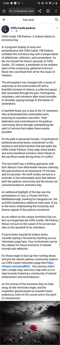 Lovely morning for rememberance parkrun and a great write from today's RD Richard 👇