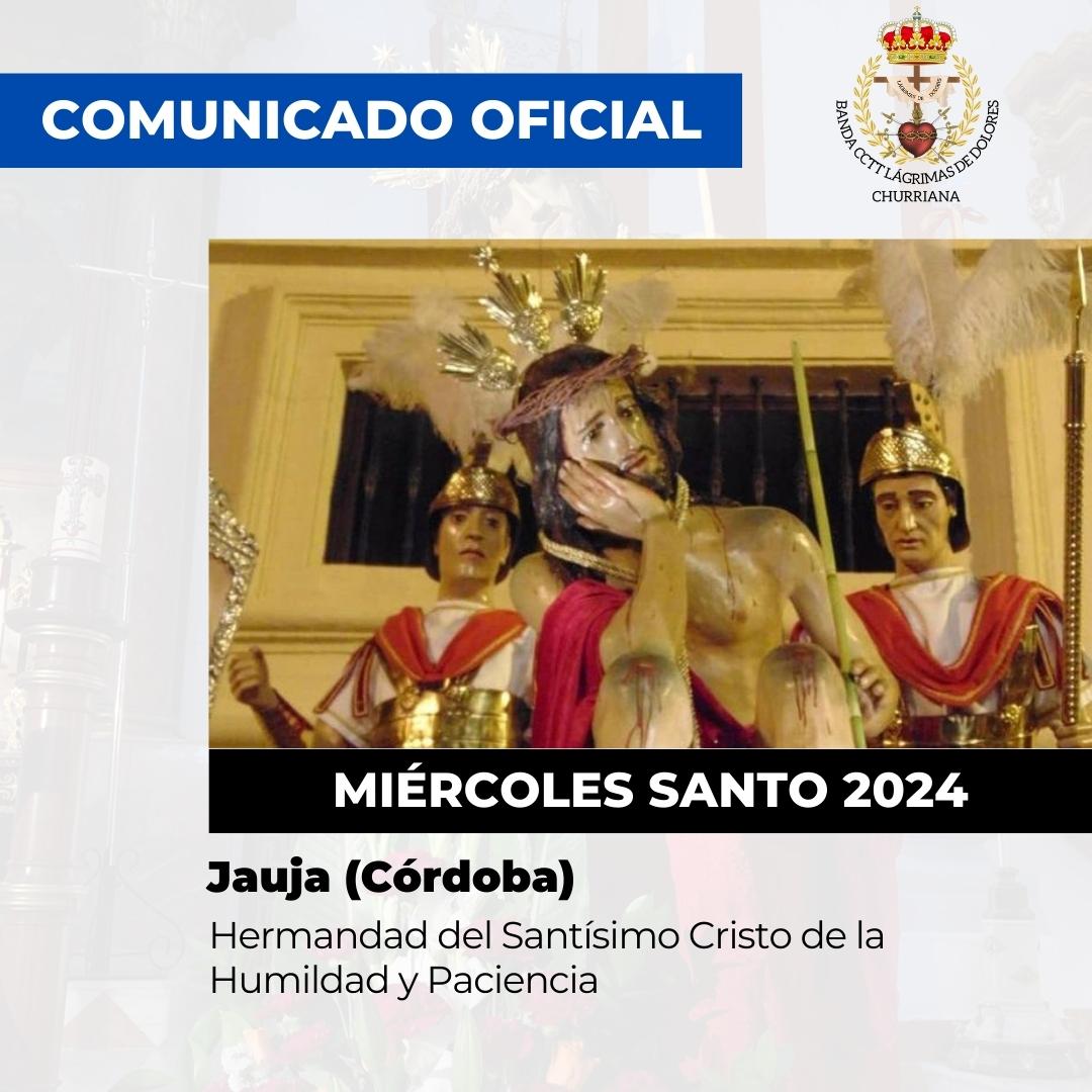 𝗢𝗙𝗜𝗖𝗜𝗔𝗟. Miércoles Santo 2024.

Nos complace anunciar el acuerdo alcanzado con la Hermandad del Santísimo Cristo de la Humildad y Paciencia de Jauja (Córdoba) realizar el acompañamiento musical el próximo Miércoles Santo a su Sagrado Titular.

#SuenaLagrimas