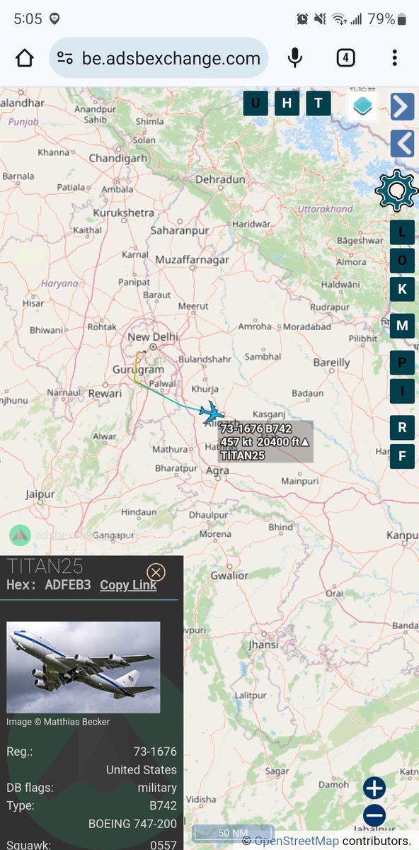 USAF E-4B Nightwatch 73-1676 #ADFEB3 as TITAN25 departed New Delhi. SecDef Lloyd Austin III now en route to ROK.