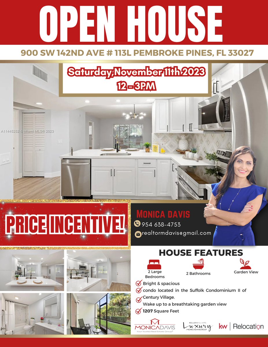 RealtorMDavis1's tweet photo. ✨OPEN HOUSES ✨ 
This saturday we are having an Open Houses🕕from 12-3pm 
📍380 Sw 181 Way. Pembroke Pines Fl 33029
Come with us to see those amazing Houses at Century Village
📍900 SW 142nd Ave # 113L PEMBROKE PINES, FL 33027
📍550 SW 137th Ave # 302L PEMBROKE PINES, FL 33027 https://t.co/GXqkmvtHSI