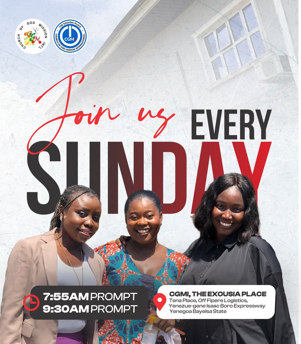 ExousiaPlace's tweet photo. Be a part of an awesome time of worship, fellowship and teaching of God's Word this Sunday at CGMI The Exousia Place.
Come along with family and friends because we have seats specially reserved for you.
1st & 2nd Service: 7:55am & 9:30am.
#TEP #GodgivenRest #Benefitsofthecross https://t.co/zL8YSq6KeF