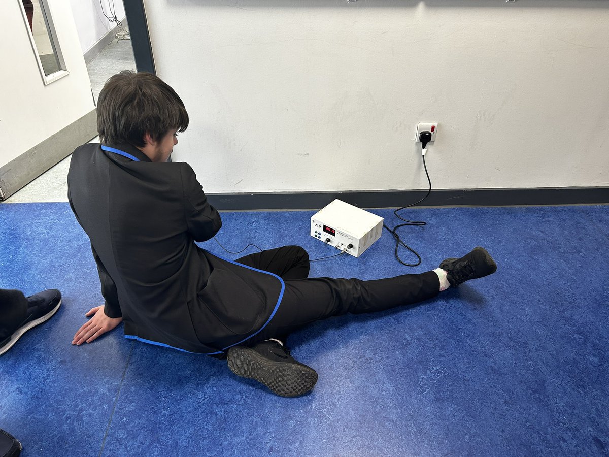 Lab skills pupils using the Geiger Counter to measure background radiation around the school. Complete with an excellent floor pose of course 😂