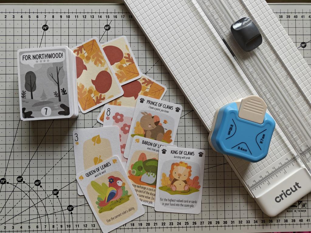 whewfinder's tweet photo. First attempt at making a PnP game -- a solo trick-taking card game called 'For Northwood!' by Wil Su. There was a bit of trial and error while laminating the cards, but quite happy with the end result.  All it needs now is a tuckbox. https://t.co/InlcXpGOCG