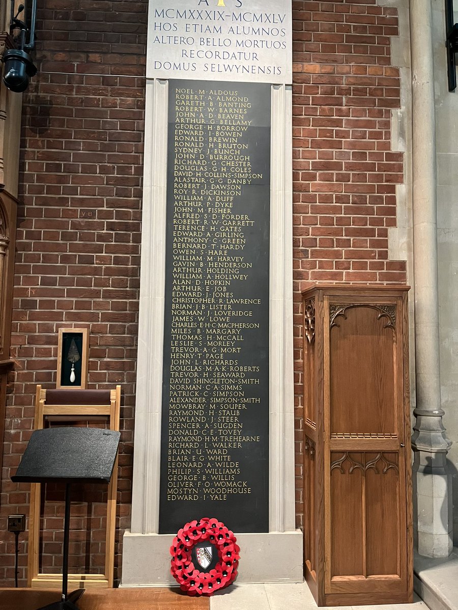 On #Remembrance weekend, we will pay tribute to our war dead. The Master and the Chaplain will read out loud every name on the memorials in our chapel. #LestWeForget