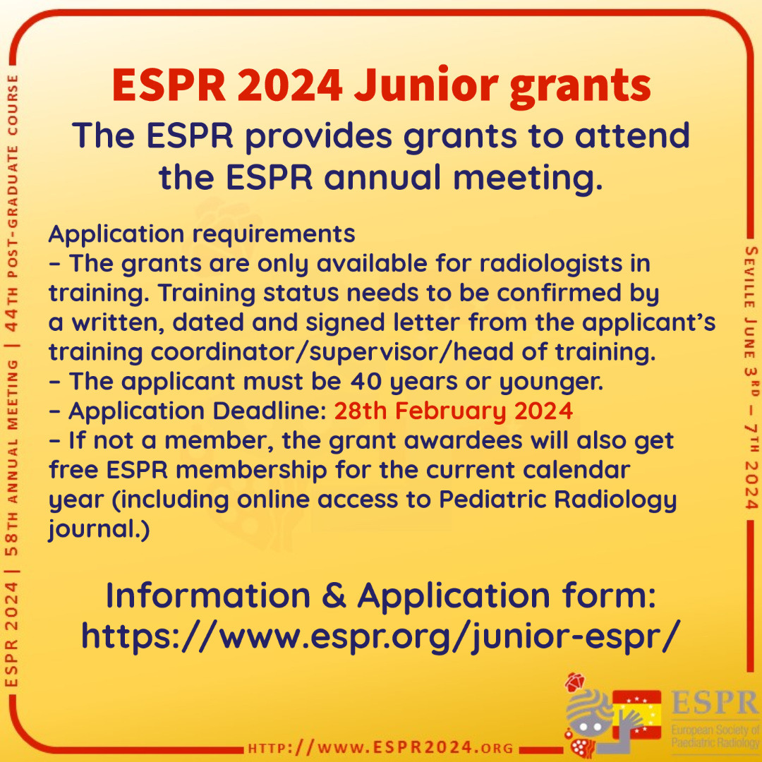 The ESPR is committed to supporting the attendance of young European Radiologists to #ESPR2024 conference, especially from European countries with lower financial resources. If you are 40 years or younger, apply for the grant: espr.org/junior-espr/