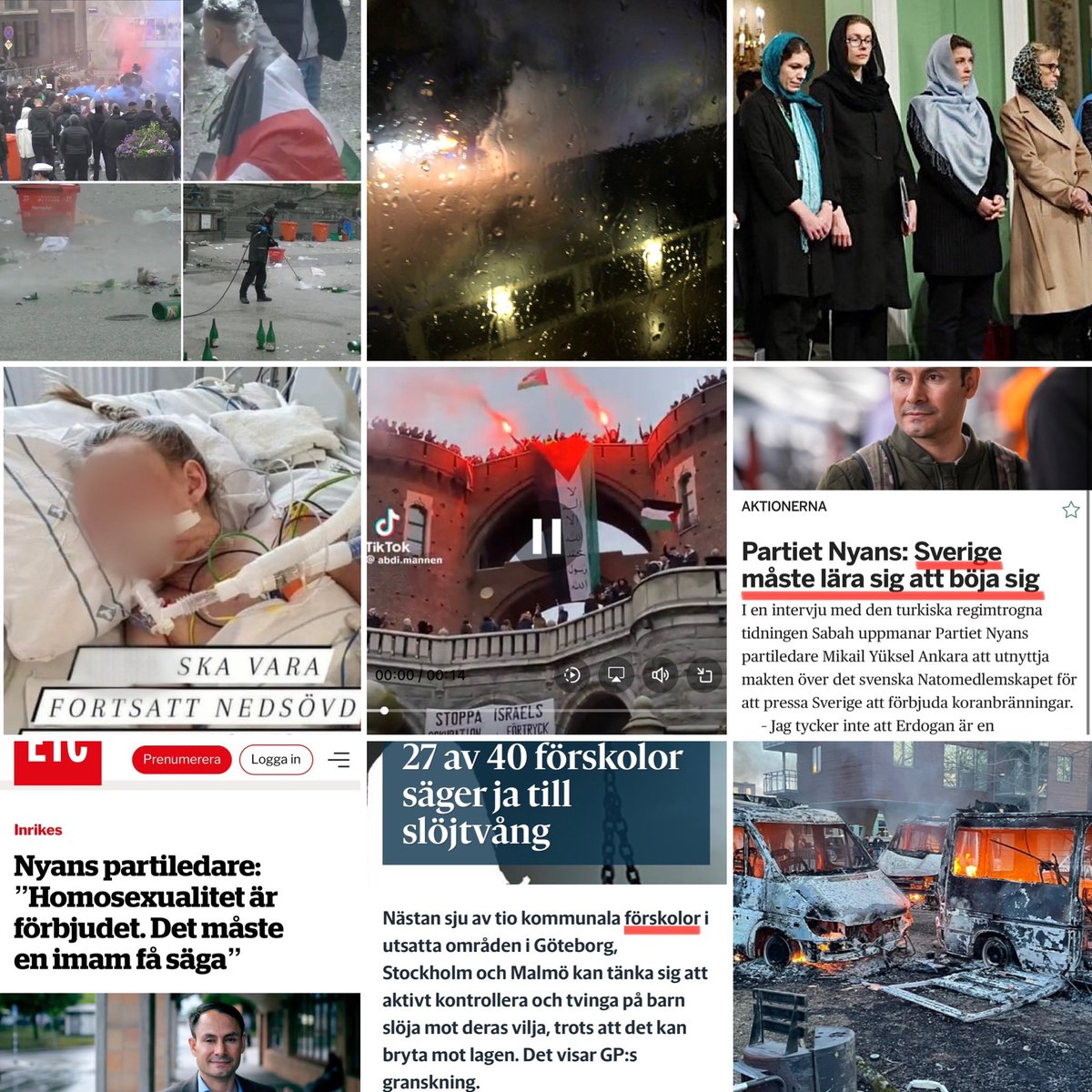 lilliedahlberg's tweet photo. Just så Anders!
Studenten är politisk, i min väns garage brann 8 #bilar, svenska politiker i #slöja inför mullor, #Luna skadad för livet, byggnad i Hbg pro-#palestina-ockuperad, #Sverige ska böja sig, homo förbjudet, #slöjtvång på #barn, 200 #poliser skadas.
#svpol #migpol #islam https://t.co/FAzNZGrAnu