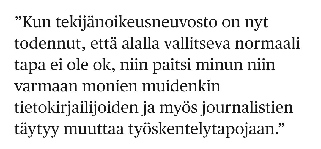 Maria Petterssonin väite ”vallitsevasta tavasta” kyseenalaistaa koko alan etiikan, vaikka kyse on oikeasti hänestä. Epäsuorasti hän väittää kaikkien (myös minun) tekevän samaa. Alalla ei mitenkään yleisesti täydy muuttaa työskentelytapoja. Hänen täytyy. hs.fi/kulttuuri/art-…