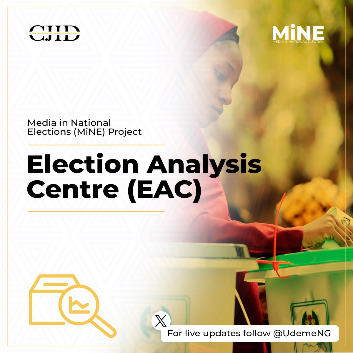 CJIDAfrica's tweet photo. Nigerians are heading to the polls in Bayelsa, Kogi and Imo state today to exercise their voting rights. Follow @UdemeNG for live updates on the conduct of the elections.
#CJIDElectionAnalysisCentre #BayelsaDecides2023 #KogiDecides2023 #ImoDecides2023 https://t.co/1GLRakgvm6