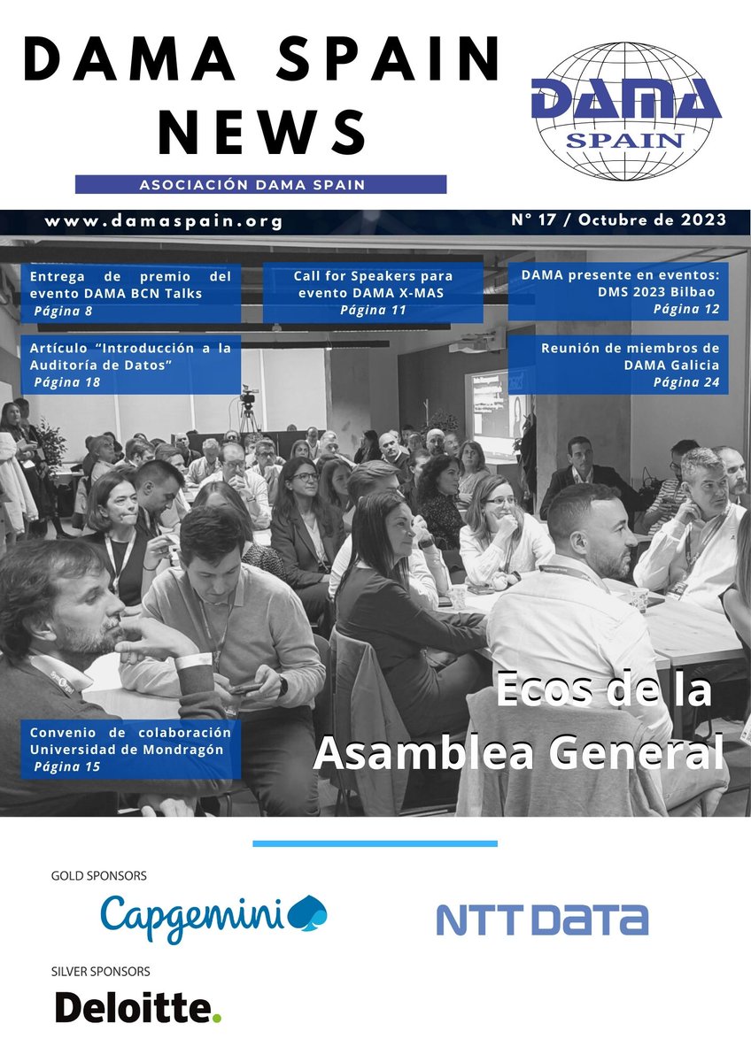 📣¡La revista DAMA SPAIN NEWS de OCTUBRE!: 

🌟Experto en Gobierno y Gestión Estratégica de Datos de <a href="/Enpresagintza/">Mondragon Unibertsitatea - Enpresagintza</a>

🎄Próximo gran evento DAMA X-MAS Madrid

🌐Resumen Asamblea General Ordinaria

💡Participación en evento DMS de Bilbao

⚠️Recíbela GRATIS: 
damaspain.org