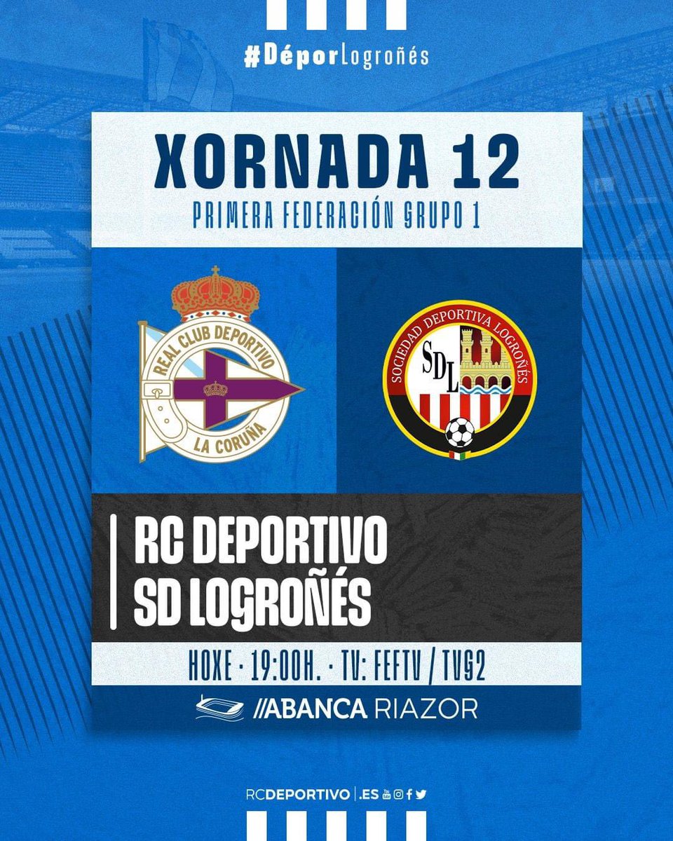 Vandaag wedstrijddag!

At 19:00 hours in Riazor, Depor receives SD Logroñés.

Depor must improve football and start wining consistently to convince supporters that we will promote.

Vamos!!!!!!!
Forza Depor!
💙🤍💙🤍💙
#forzadepor #karallo #rcdeportivo #sdlogroñés #hondenlullen