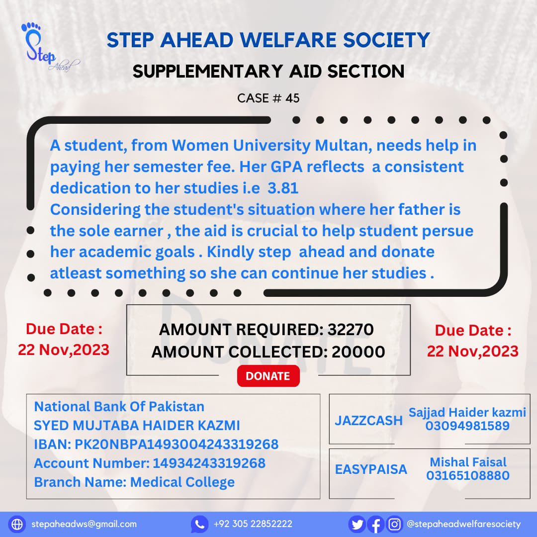 StepAheadWS's tweet photo. Still we haven't reached the target. Let's make a positive impact together with SAWS! Your support can bring hope and change to those in need. https://t.co/ITi4PqVkhT