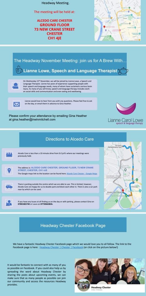 Details of Headway Chester's session next week.