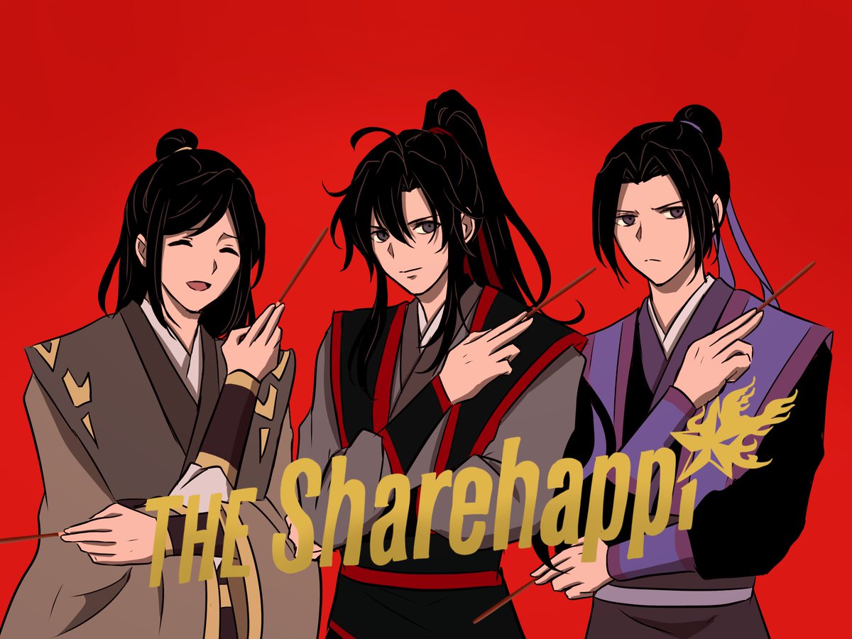 multiple boys black hair hair bun chinese clothes red background closed eyes long hair  illustration images