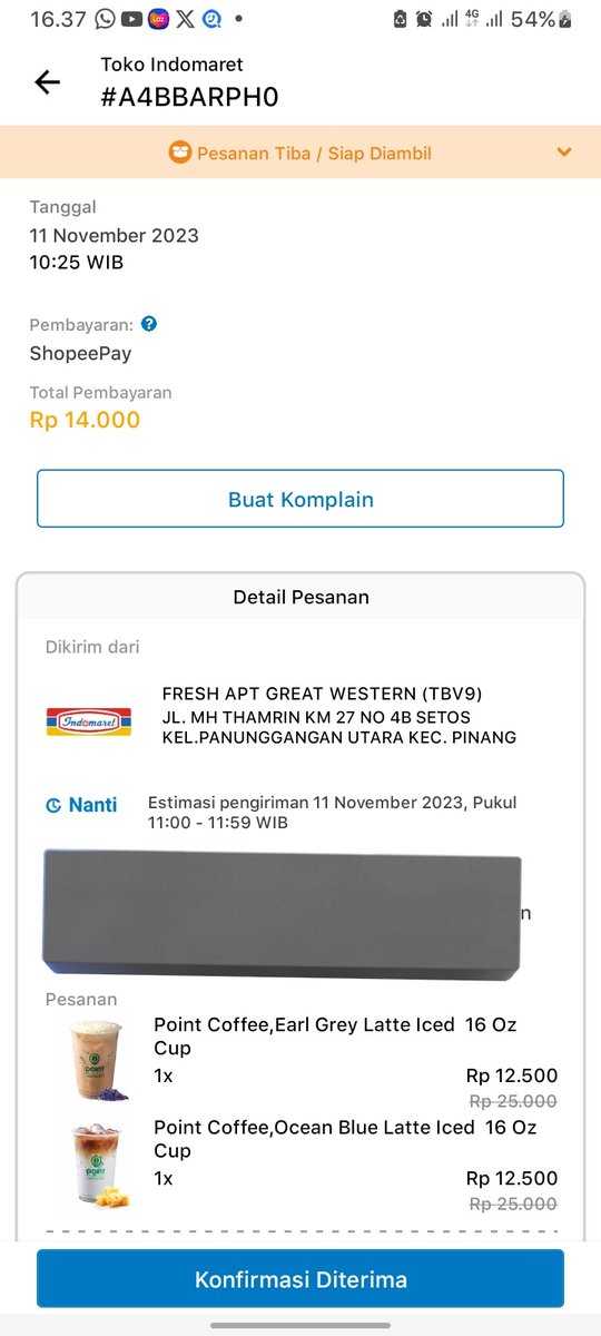 fluffyminee's tweet photo. kak ini gimana ya pesanan saya belum sampe juga? saya belum nerima padahal tapi kok disini pesanan saya udah sampe? @Indomaret @pointcoffeeid https://t.co/5gZvAClcay