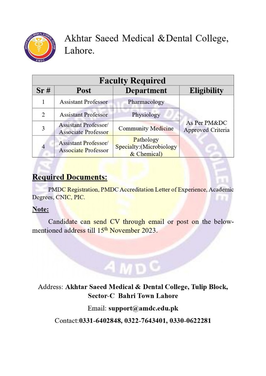 official_amdc's tweet photo. Vacant Position
Faculty Required
Email at :support@amdc.edu.pk https://t.co/RJjC59njOt